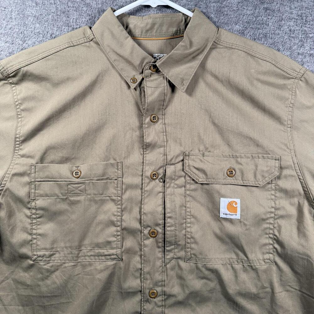 Carhartt Shirt Mens Large Beige Short Sleeve Button Up Force Workwear Outdoor